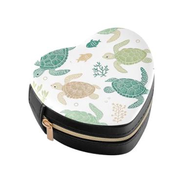 Imagem de Burbuja Mini caixa de joias em forma de coração de tartarugas marinhas para mulheres e meninas, estojo portátil organizador de armazenamento para brincos, anéis, colares e pulseiras