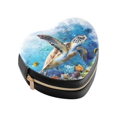 Imagem de Burbuja Mini caixa de joias em forma de coração em aquarela tartaruga marinha em formato de coração para mulheres e meninas, estojo portátil organizador de armazenamento para brincos, anéis, colares e