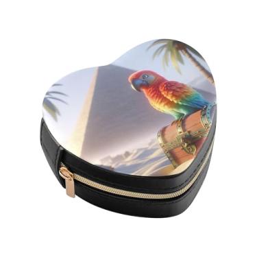 Imagem de Burbuja Caixa de joias Parrot Treasure em forma de coração, mini estojo de viagem para mulheres e meninas, estojo portátil organizador de armazenamento para brincos, anéis, colares e pulseiras