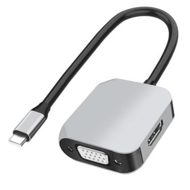 Imagem de MEIRIYFA Hub adaptador USB C para HDMI VGA, adaptador multiportas USB 3.1 tipo C para VGA HDMI 4K, hub USB C 2 em 1 com HDMI 4K, VGA 1080p compatível com monitor, laptop, telefones, tablet