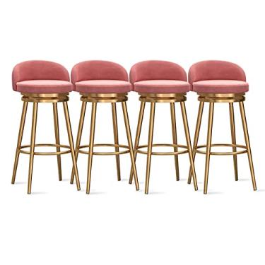 Imagem de Banquetas de balcão conjunto de 4 - banquetas de veludo estofadas com perna de metal dourado, cadeiras de bar de ilha de cozinha modernas cadeiras de jantar com encosto baixo, 64 cm A, rosa