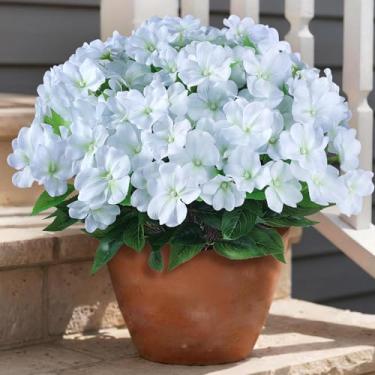 Imagem de YXZZWL 8 pacotes de impacientes artificiais para decoração ao ar livre primavera verão flores falsas de seda não desbota, plantas artificiais resistentes a UV para decoração de jardim, varanda, casa