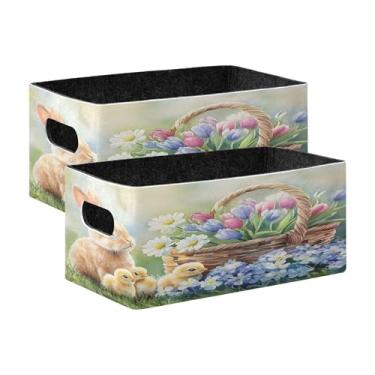 Imagem de xigua Conjunto de 2 caixas de armazenamento em aquarela coelhinho da Páscoa, cubo de armazenamento dobrável, organizador de cestas de armazenamento para livros, prateleiras, armário, lavanderia