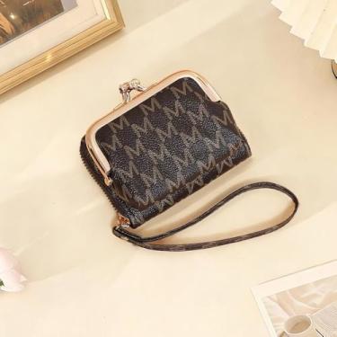 Imagem de Carteira curta feminina estampada | 3 dobras, bolsa compacta e versátil, porta-cartões e dinheiro, Marrom, Tendência