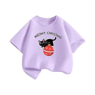 Imagem de Camiseta Infantil De Natal Com Estampa De Gato Preto, Manga Curta Para