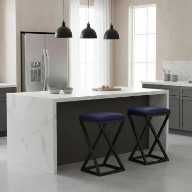 Imagem de Kit 2 Banqueta Baixa Cozinha 50 Cm Balcão Bar Gourmet Corino Cor:azul Marinho