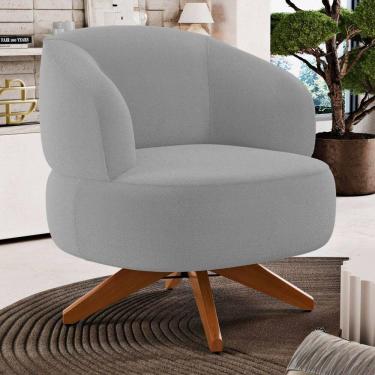 Imagem de Poltrona Decorativa Orgânica Living Have Base Madeira Giratória Bouclê Cinza - Desk Design