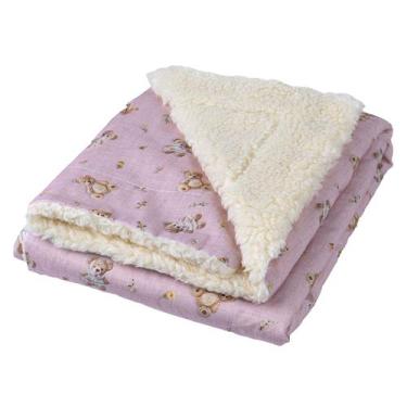 Imagem de Manta Carneirinho para Bebê 70cm x 90cm Baby Joy, Ursa Rosa