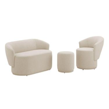 Imagem de Poltrona Com Namoradeira E Puff Orgânico Mavi Bouclê Bege - Desk Design