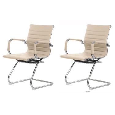 Imagem de Kit 2 Cadeiras Escritório Interlocutor Stripes Fixa Pu Nude