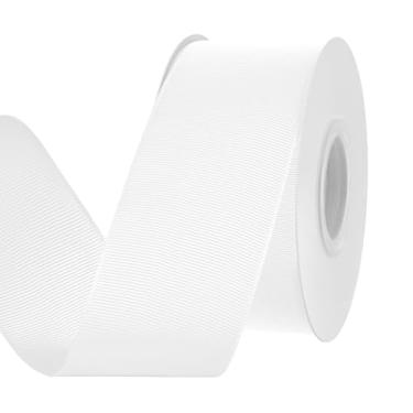 Imagem de Yamkim Fita branca de gorgorão de 5 cm x 60 m, fita branca para embrulho de presente, muito adequada para casamentos, decoração, buquê, artes, artesanato, costura, laço de cabelo, convite