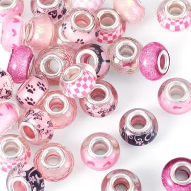 Imagem de Spritewelry Contas europeias de resina para pulseira, contas grandes para fabricação de joias, conta espaçadora Rondelle rosa de 14 mm para artesanato faça você mesmo, colar, brinco, furo de 5 mm