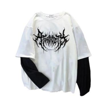 Imagem de Camiseta Feminina Gótica Retro Com Estampa Gráfica, Manga Longa Solta,