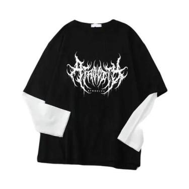 Imagem de Camiseta Feminina Gótica Retro Com Estampa Gráfica, Manga Longa Solta,