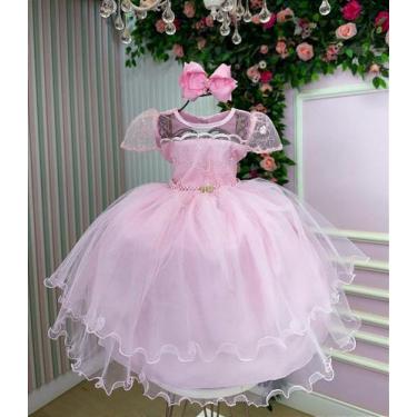 Imagem de Vestido Infantil Rosa Bebê Festa Luxo Aniversário Layla - Tecido Misto