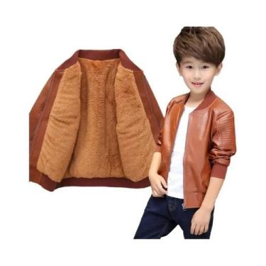 Imagem de Jaqueta De Algodão PU Para Meninos Outono Inverno Moda Infantil Veludo