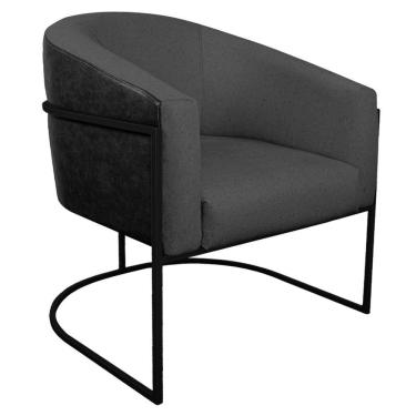 Imagem de Poltrona Base De Ferro Preto Preto E Linho Cinza Escuro