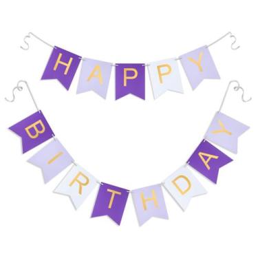Imagem de Faixa de Aniversário Hirbisnis Letras Douradas Roxo 13 peças