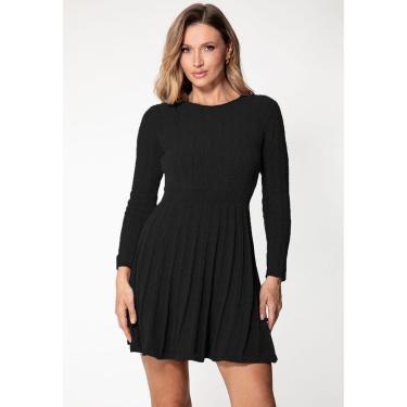 Imagem de Vestido de Tricot Curto Flare Eco Preto-Feminino