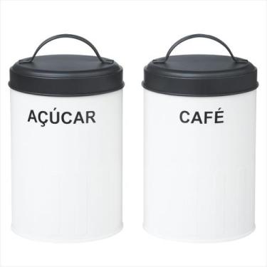 Imagem de Conjunto Potes Para Café e Açúcar Latas Metal Com Tampa Organizador Co