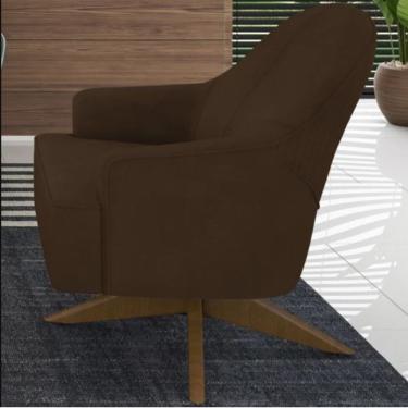 Imagem de Poltrona Toscana Giratória Madeira Revestimento Linho Marrom Molufan Estofados
