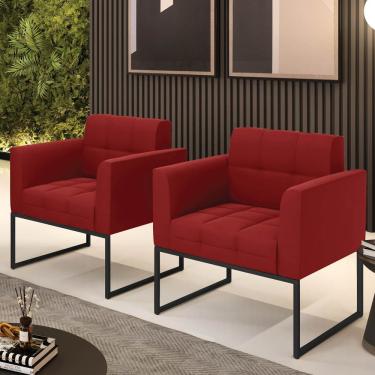 Imagem de Poltrona Sala Decorativa Elisa Kit 2 Veludo Marsala Base Industrial Preta D'Rossi