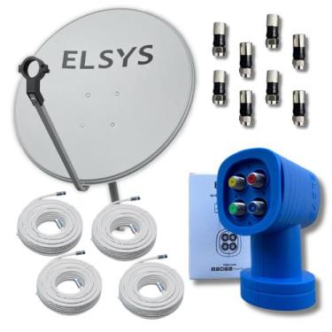 Imagem de Kit Antena Digital Elsys 60cm Banda Ku, LNBF Quadruplo, 4 Cabos 15m e 