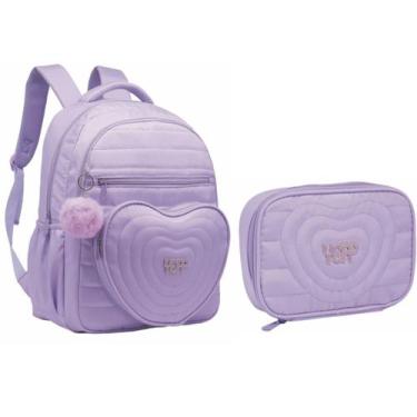Imagem de Kit Mochila Feminina Juvenil Escolar Com Estojo E Pompom - Yepp, Roxo