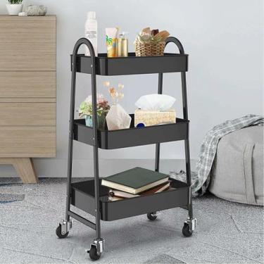 Imagem de Prateleira Metal Rodinhas Rack Fruteira Preto Suporte Banheiro Cozinha