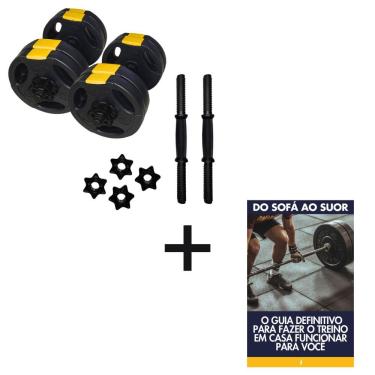 Imagem de Kit Halteres Ajustáveis com Barra Até 15kg e-book Digital para Musculação em Casa Ahead Sports