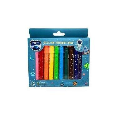 Imagem de Giz de Cera Astronauta Infantil Kit Escolar Desenho Cores Vivas Não Tó