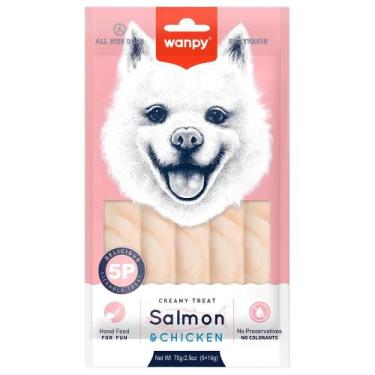 Imagem de Petisco Cremoso Wanpy Cães Creamy Salmao E Frango 70G 5 Tubos
