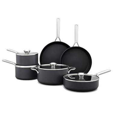 Imagem de OXO Antiaderente profissional rígido anodizado sem PFAS, conjunto de panelas e frigideiras de 10 peças, indução, revestimento reforçado com diamante, lavável na lava-louças, seguro para forno, preto