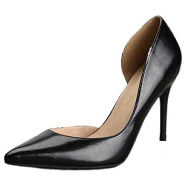 Imagem de Vestido feminino sem salto médio baixo bico fino fechado sapato de corte D Orsay salto casamento noiva escritório OL, Preto (8 cm), 11.5