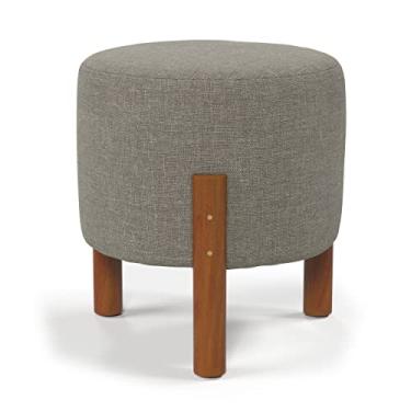 Imagem de Puff Viena Luxo Redondo Pés Madeira Tecido Linho COR:CINZA