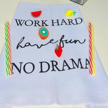 Imagem de Pano De Prato Sacaria Premium Branco Em Silk - Frase: Work Hard / Have