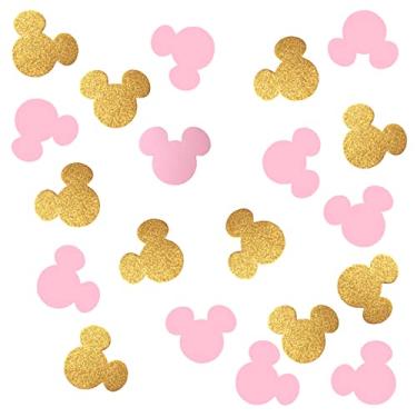 Imagem de 100 unidades, 3 cm, rosa e dourado, Minnie Mouse, confete, menina, chá de bebê, festa, primeiro aniversário, suprimentos, decorações, decoração de mesa, adereços para cabine de fotos
