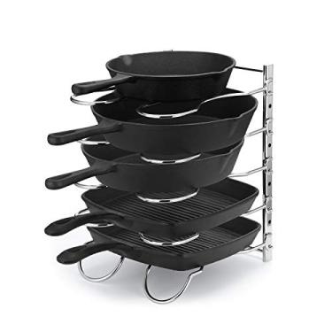 Imagem de Rack de panelas resistente Caxxa, suporte para tampas de panela, armário de cozinha, organizador de panelas com 5 divisórias ajustáveis, cromado
