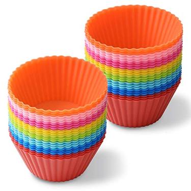 Imagem de Newk Copos de silicone reutilizáveis, 48 pacotes de molde de silicone antiaderente de grau alimentício DIY para forros de cupcake, moldes de copo de muffins, 8 cores