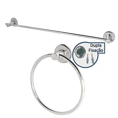 Imagem de Tanko Shop Kit Banheiro 2pcs com Suporte de Toalha de Rosto e Banho Prata Alumínio e Aço Inoxidável