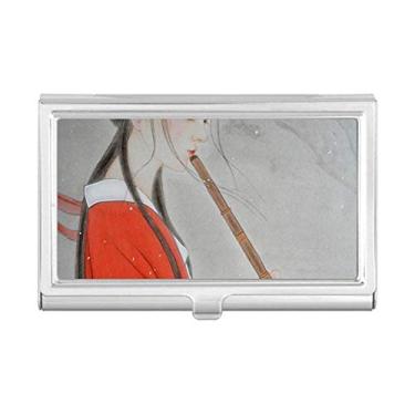 Imagem de Porta-cartões de visita com pintura chinesa Red Beauty Flauta