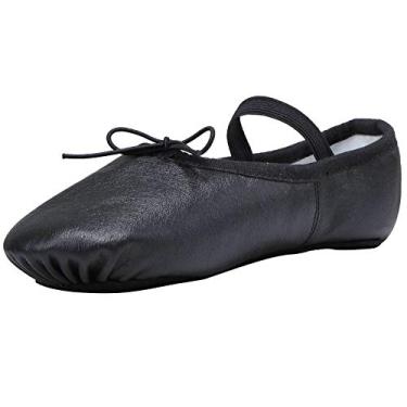Imagem de Sapatos de balé de couro Linodes/sapatilhas de balé/sapatos de dança (infantil/pequeno/grande/feminino), Preto, 5 Toddler