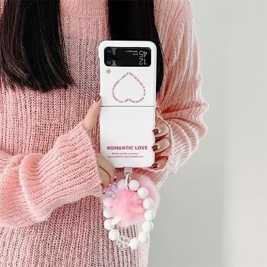 Imagem de Fur Ball Pearl Bracelet Heart Phone Case para Samsung Z Flip4 Z Flip3 ZFlip 4 3 Cartoon Skin Capa à prova de choque para Galaxy Z Flip 4, Pink Plush, para Samsung Z Flip4