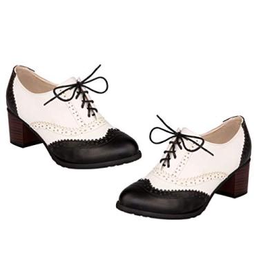 Imagem de 1 Par sapatos de salto alto feminino boca profunda sapatos oxfords brogue com cadarço saltos brancos com tiras Sapatos femininos sapatos de meninas sapatos da moda pu