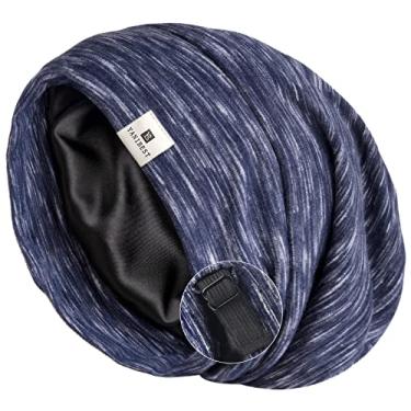 Imagem de Boné YANIBEST para capa, capinha de cetim para dormir – Gorro despojado com forro de seda ajustável para dormir à noite com chapéus cirúrgicos, Azul marino, One Size