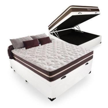 Imagem de Cama Box Baú Casal 138 Tecido Sintético Branco Com Colchão Little Ange