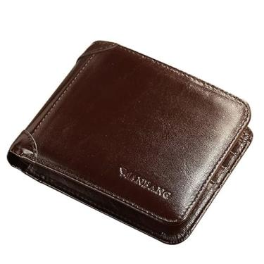 Imagem de MANBANG 【Couro de vaca genuíno】 Carteira masculina luxuosa original curta com dobra tripla primeira camada bolsa de couro bovino negócios horizontal moda, Café, Couro de vaca genuíno