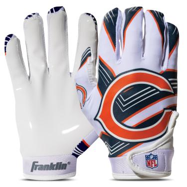 Imagem de Franklin Sports Chicago Bears – Luvas receptoras de futebol americano NFL – Luvas receptoras para crianças – logotipos da equipe NFL e palma de silicone – Par juvenil P/PP