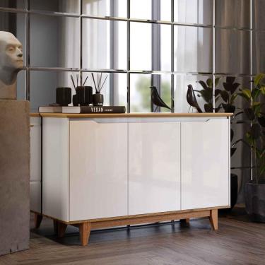 Imagem de Aparador Buffet Quarto Sala Flow 3 Portas com Pés de Madeira OffWhite- Rede Móveis