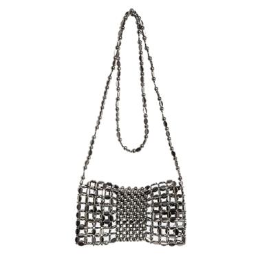 Imagem de Abvokury Bolsa transversal de lantejoulas metálicas com forro | Contas de acrílico WOC | Carteira elegante com corrente para galas noturnas, Preto